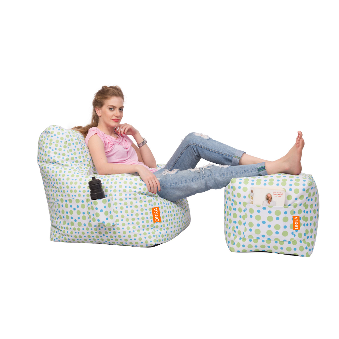 Can bean bags Digital Printed XXXL Arm Bean Chair With Footstool (Polka Dot) view 4